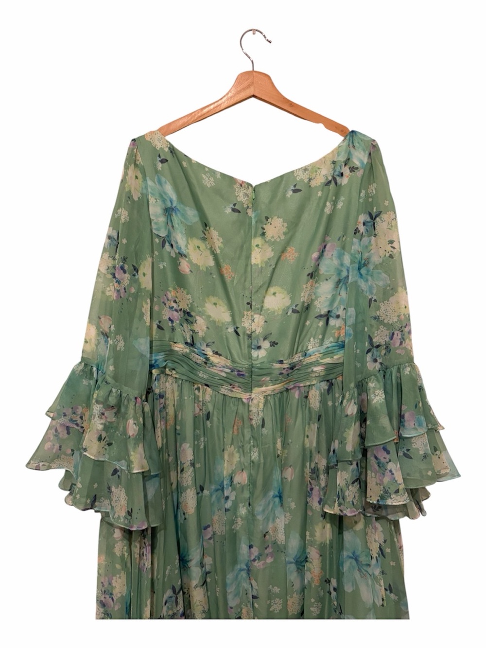 Mac Duggal Floral Tiered Maxi Dress Green Size 22 Chiffon Ruffles A Line 68257 - Picture 7 of 9